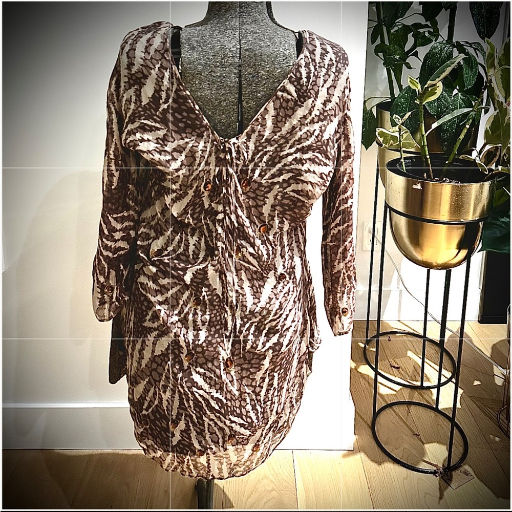 Brown and cream light weight blouse Cover Up JASPER CONRAN